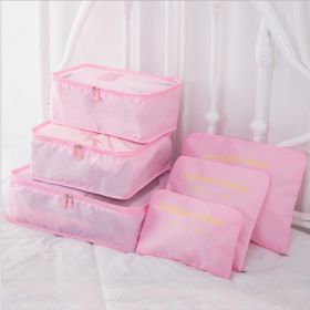 6 PCS Travel Storage Bag Set for Clothes Tidy Organizer (Color: Pink)