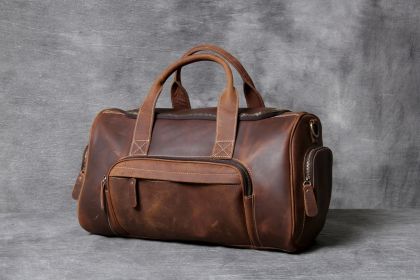 Leather Big Travel Bag Men'S And Women'S European And American Retro Hand Luggage Bag (Color: Brown)