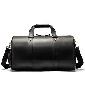 Vintage Crazy Horse Leather Men's Travel Bag (Color: Black)