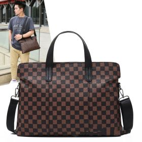 Atmospheric Plaid Business Handbag Horizontal Shoulder Messenger (Color: Brown)