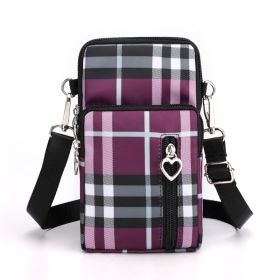 Girls Wallet Wallet Pocket Ladies Messenger Money Bag Card Case Ladies Ladies Wallet Small Bag Mini Shoulder Mobile Phone Bag (Option: Purple check-Small)