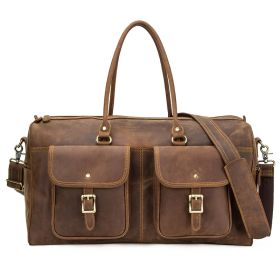 Retro Crazy Horse Cowhide Large Capacity Leather Travel Bag (Color: Coffee)